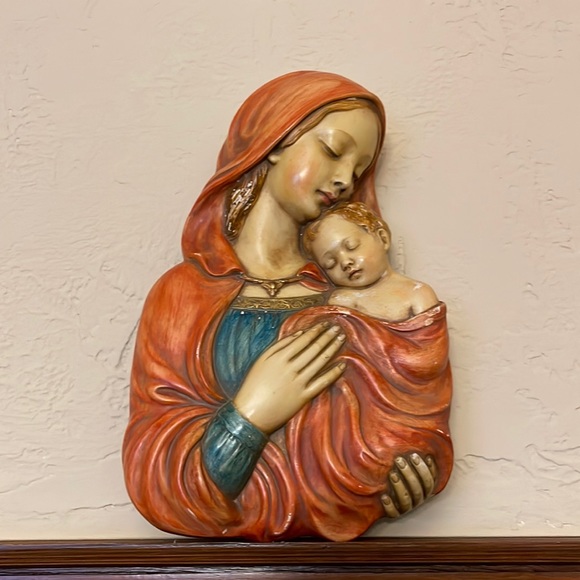 Vintage MCM Achatit Germany Madonna & Child Wall Hanging Sculpture - Picture 2 of 11